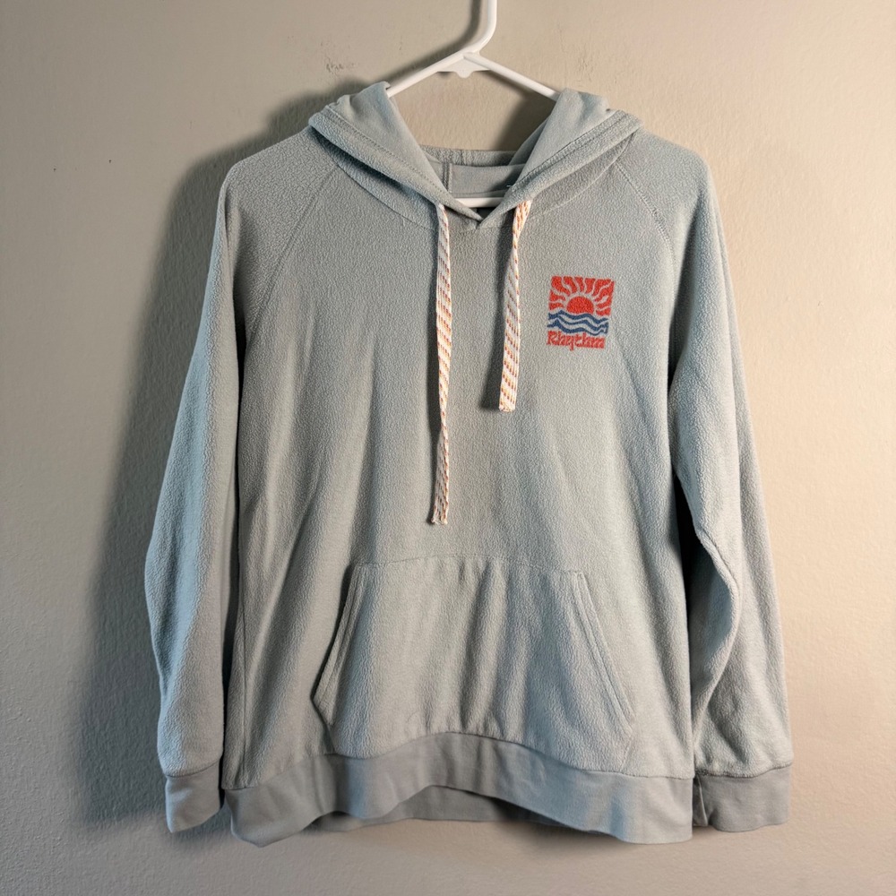 Rhythm Womens Light Blue Graphic Sun Wave Fleece Hoodie Pullover Size L